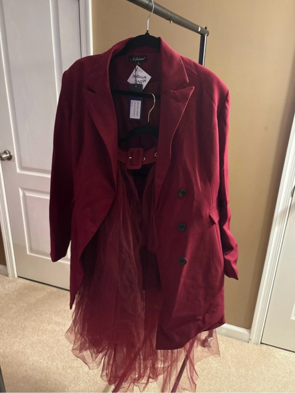 Women's Burgundy Skirt Set with Tulle and Belt